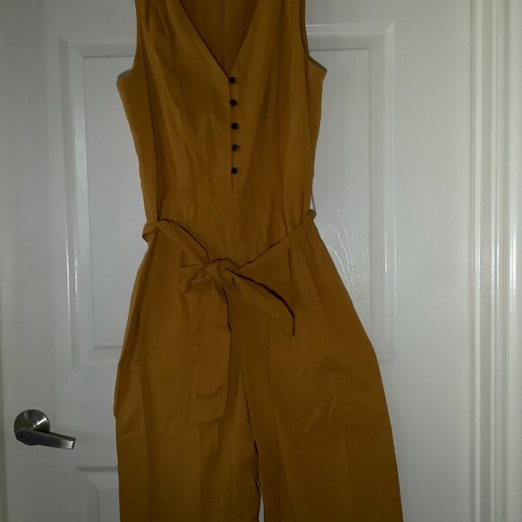 Antonio Melani Mustard Wide Leg Jumpsuit Tie Waist Sleeveless - Picture 2 of 6